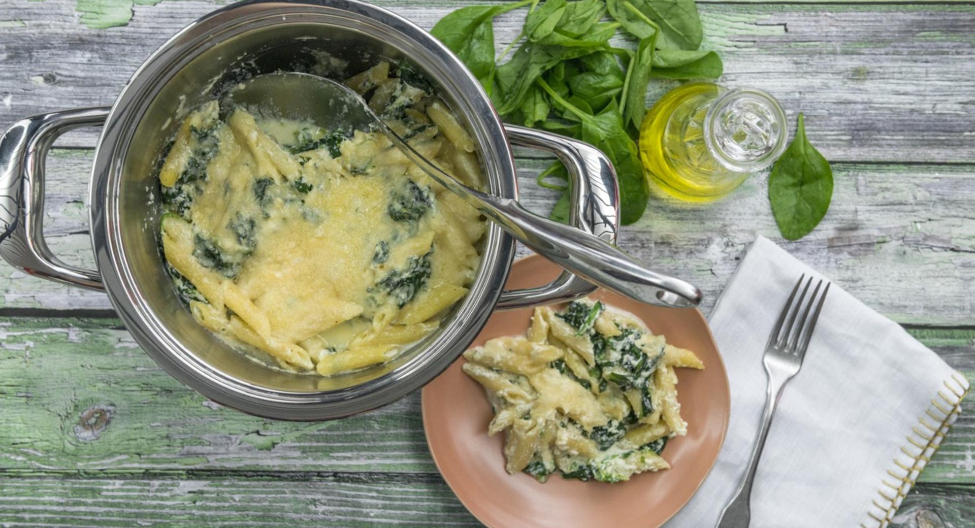 Pasta al forno con spinaci