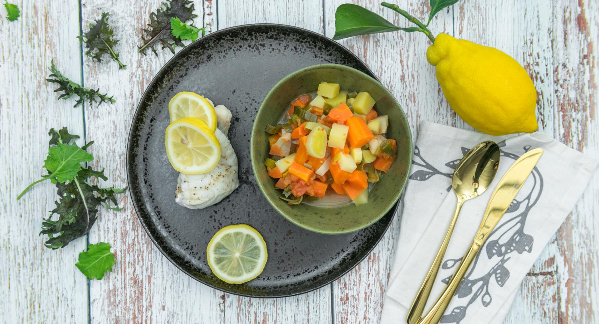 Filetto di pesce con carote e patate