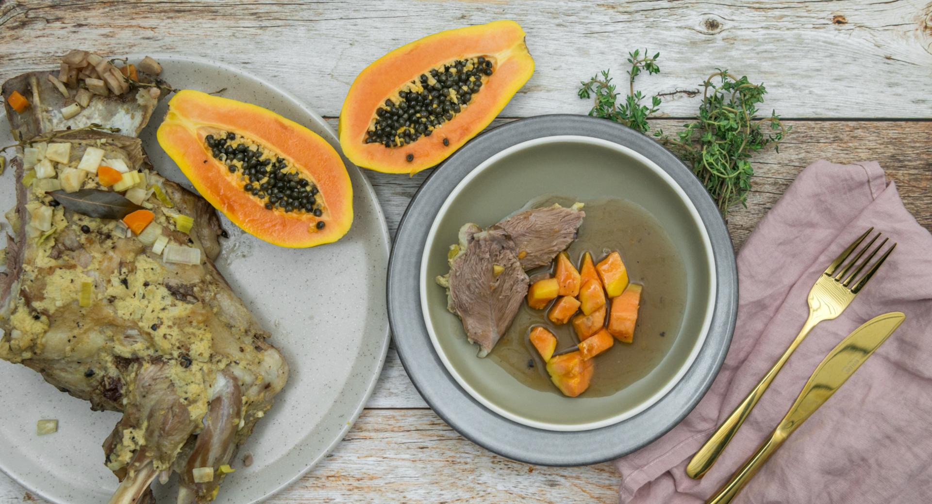 Cosciotto di agnello con salsa alla papaya e zenzero