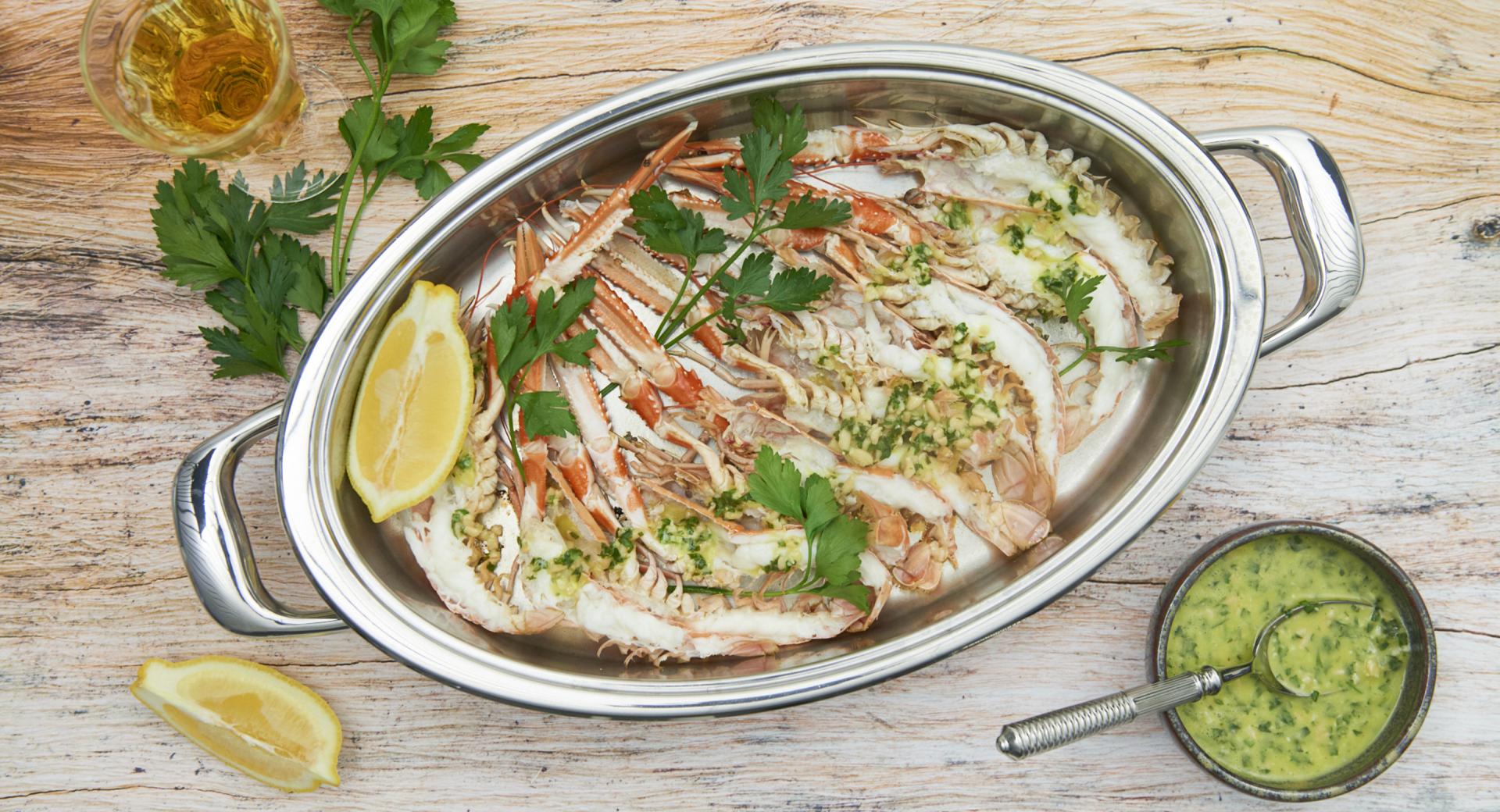 Gamberoni con olio al prezzemolo e aglio