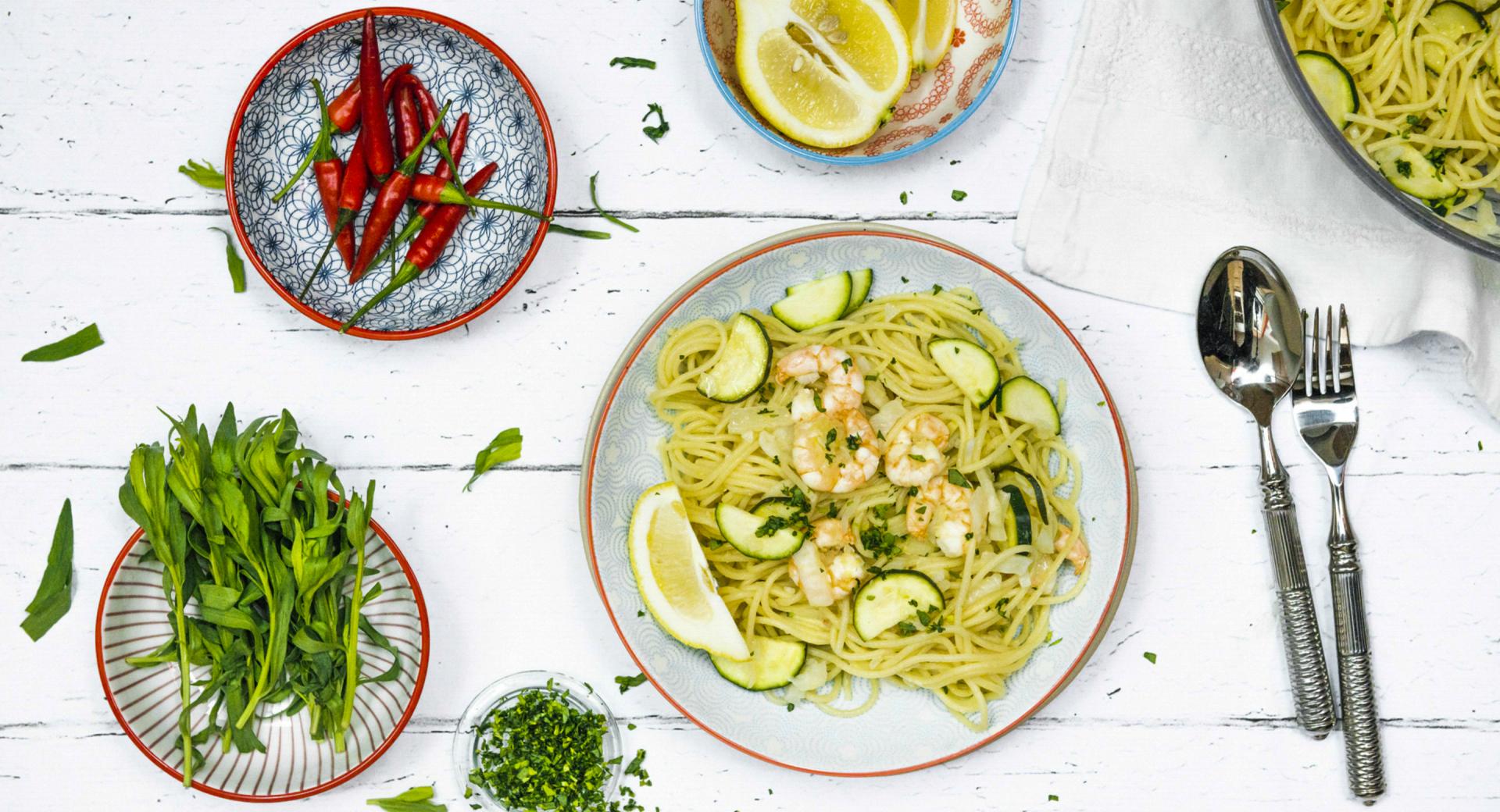 Spaghetti al limone con gamberoni