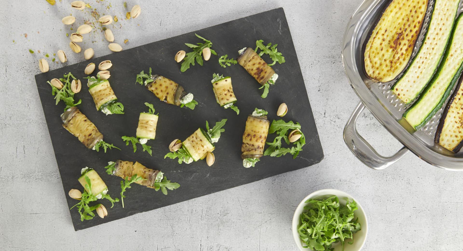 Rotolini di melanzana e zucchina con ricotta