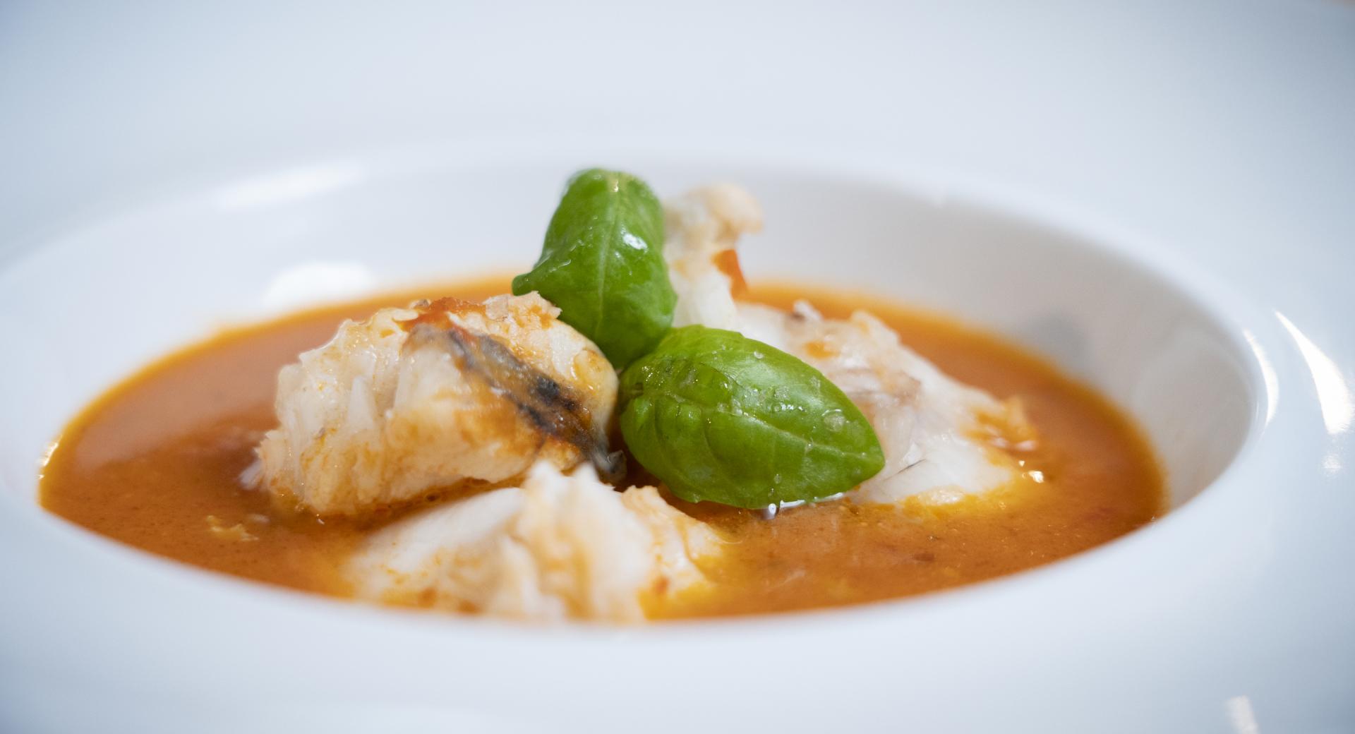 Rana pescatrice con guazzetto di pomodorini
