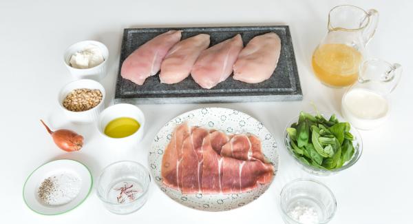 Disporre gli ingredienti sul piano.