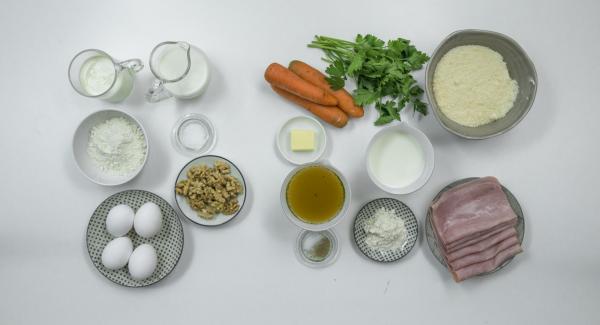 Disporre gli ingredienti sul piano.