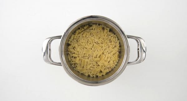 Al suono di Audiotherm, rimuovere l’Unità da Navigenio e aspettare che Secuquick si apra da solo. Mescolare quindi la pasta, irrorare con un filo d'olio e servire con un poco di peperoncino.