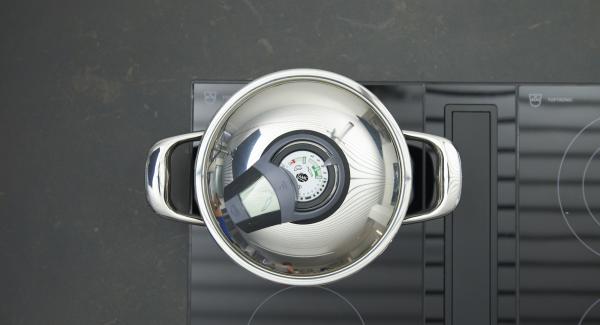 Collocare l’unità di cottura sul fornello e impostarlo sul livello massimo. Accendere Audiotherm, applicarlo su Visiotherm e ruotarlo fino a visualizzare il simbolo “verdura”.