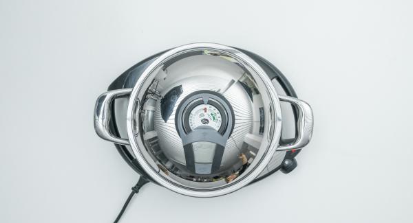 Al suono di Audiotherm, abbassare Navigenio a livello 2 e adagiare gli spiedini, coprire con il coperchio e cuocere fino al “punto di girata” a 90 °C.