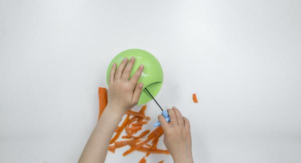 Per la salsa, pelare la cipolla, l’aglio e la carota. Tritare il tutto finemente nel Tritamix e inserire il trito all'interno dell’Unità di cottura 20 cm 3,0 l. Posizionare l’Unità su Navigenio. Per la salsa, pelare la cipolla, l’aglio e la carota. Tritare il tutto finemente nel Tritamix e inserire il trito all'interno dell’Unità di cottura 20 cm 3,0 l. Posizionare l’Unità su Navigenio.