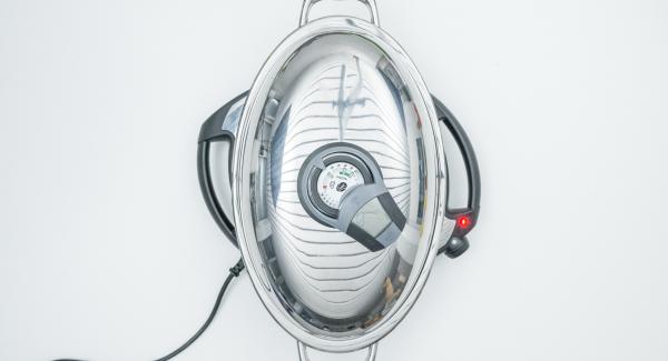 Coprire l’Unità Ovale Grill con il coperchio e posizionarla su Navigenio impostato a livello 6. Accendere Audiotherm, applicarlo su Visiotherm e ruotarlo finché appare il simbolo “carne”.