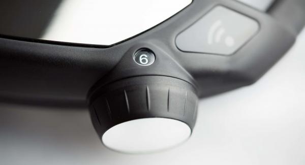 Impostare Navigenio sul livello 6, accendere Audiotherm, applicarlo su Visiotherm e ruotarlo fino a visualizzare il simbolo “carne”. Al suono di Audiotherm, abbassare Navigenio sul livello 2, aggiungere la carne ben asciutta e rosolare.