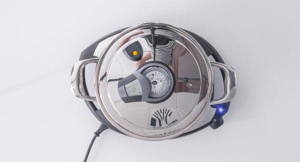 Impostare Navigenio in modalità "A", accendere Audiotherm, inserire un tempo di cottura di 5 minuti, applicarlo su Visiotherm e ruotarlo fino a visualizzare il simbolo “vapore”. Impostare Navigenio in modalità "A", accendere Audiotherm, inserire un tempo di cottura di 5 minuti, applicarlo su Visiotherm e ruotarlo fino a visualizzare il simbolo “vapore”.